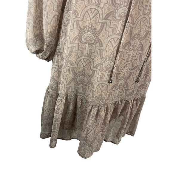 Rose & Olive Size Large Lined Dress Earth Tones Ruffle Drop Hem Semi Sheer Slves - Picture 3 of 7